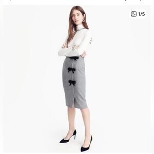 J. Crew Gray Pencil Skirt with Black Bow Details